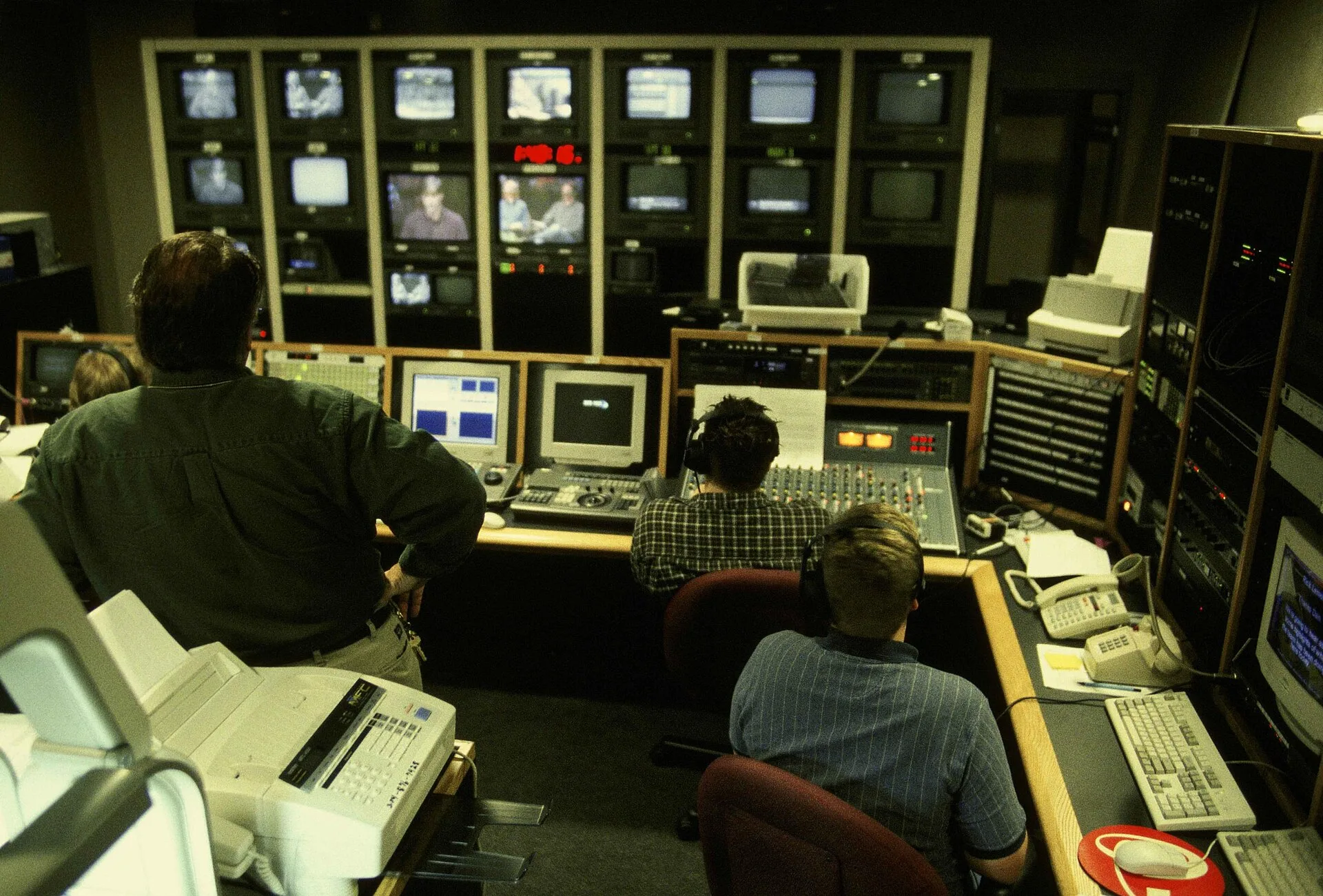 Image title: Video production workers in studio studying bank of monitors showing camera views Image from Public domain images website, http://www.public-domain-image.com/full-image/people-public-domain-images-pictures/video-production-workers-in-studio-studying-bank-of-monitors-showing-camera-views
